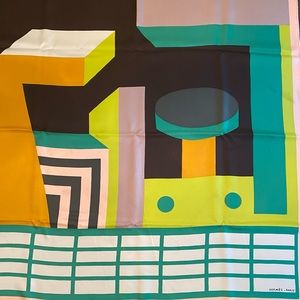 HERMES Paris - Silk Scarf 90 cm. Vert ,Rose, Blanc (90 cm = 35.4 inches)